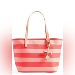 Kate Spade Pink & Light Red Striped Hawthorne Lane Tote NWOT